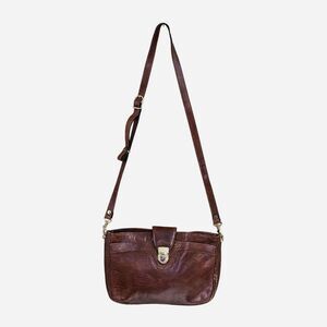 vintage cottagecore academia brown leather oroton crossbody bag